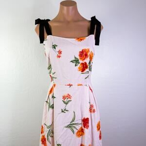 GB Coquette Linen Tie Shoulder Floral Midi Long Dress Peach Pink sz S Spring NWT